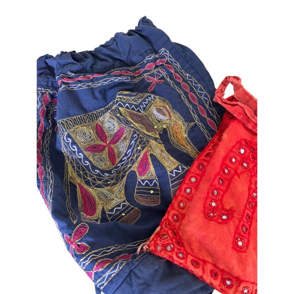 Boho Embroidered Embellished Elephant Tote Bags Set Of 2 Bundle - Picture 2 of 8